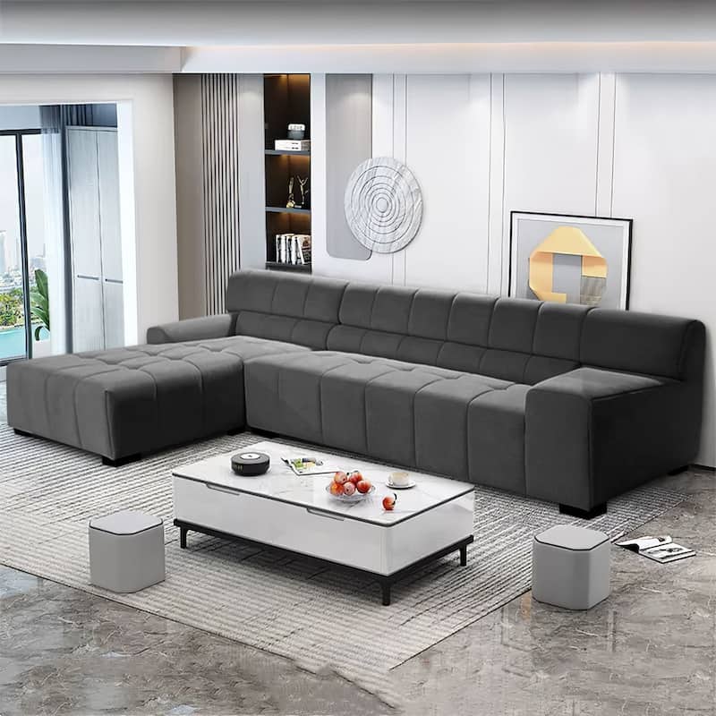 Williamspace Modern Glam LargeUpholstered Sectional Sofa L-shape With Chaise Living Room - Dark Grey