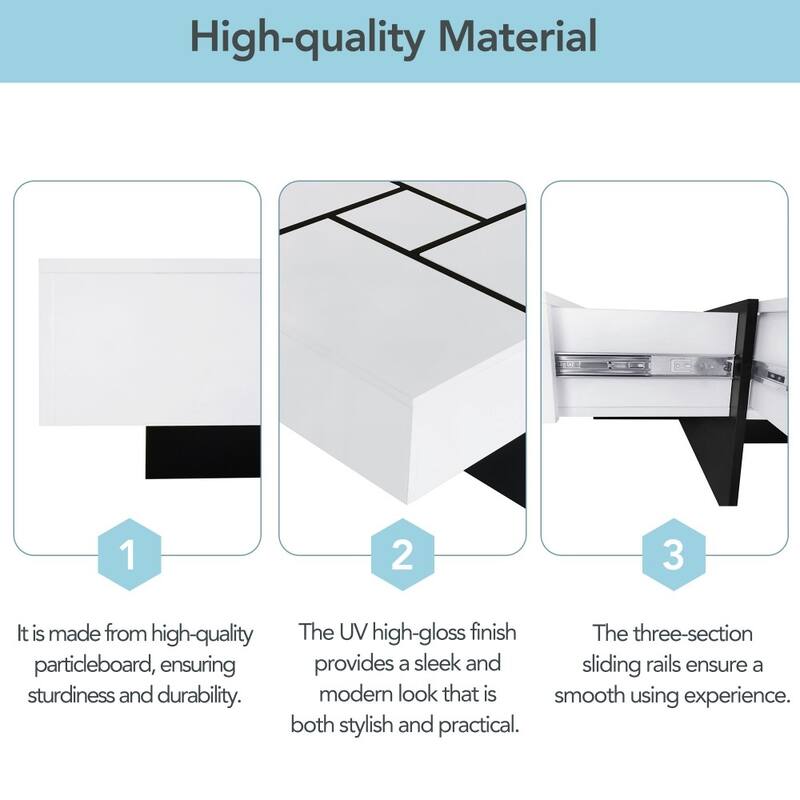 Modern UV High-gloss Design Coffee Table with 4 Hidden Storage and Extendable Sliding Tabletop