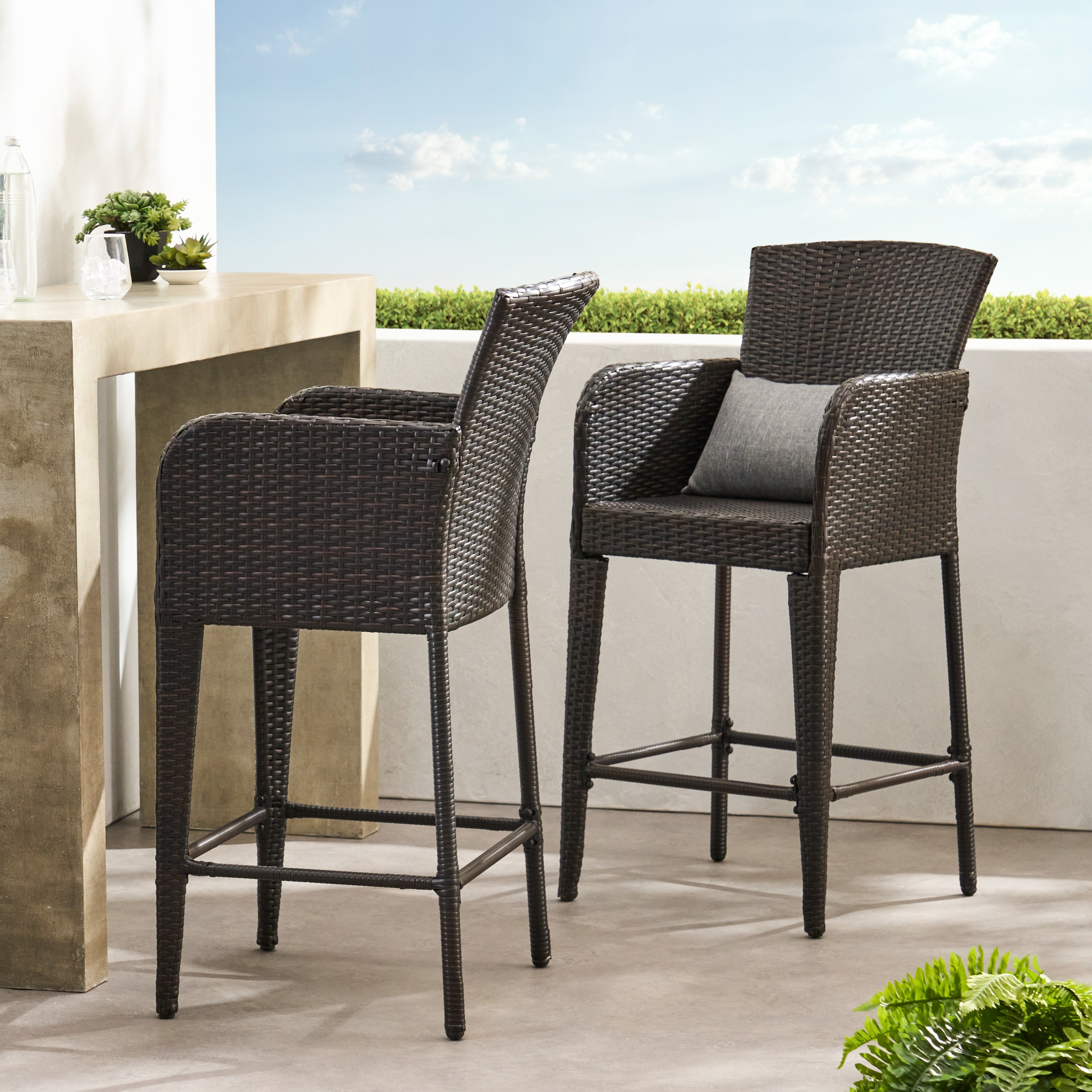 Anaya Outdoor Wicker Barstool (Set of 2) by Christopher Knight Home