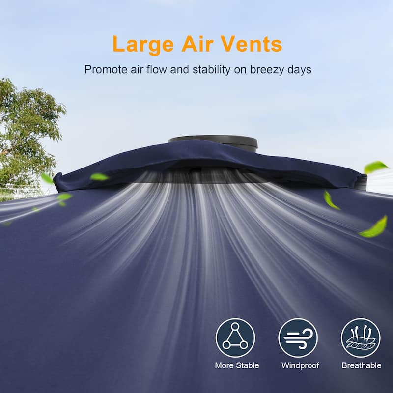 LIVOOSUN 10x6.5ft Steel Solar-Powered LED Patio Umbrella,w/Crank Tilt