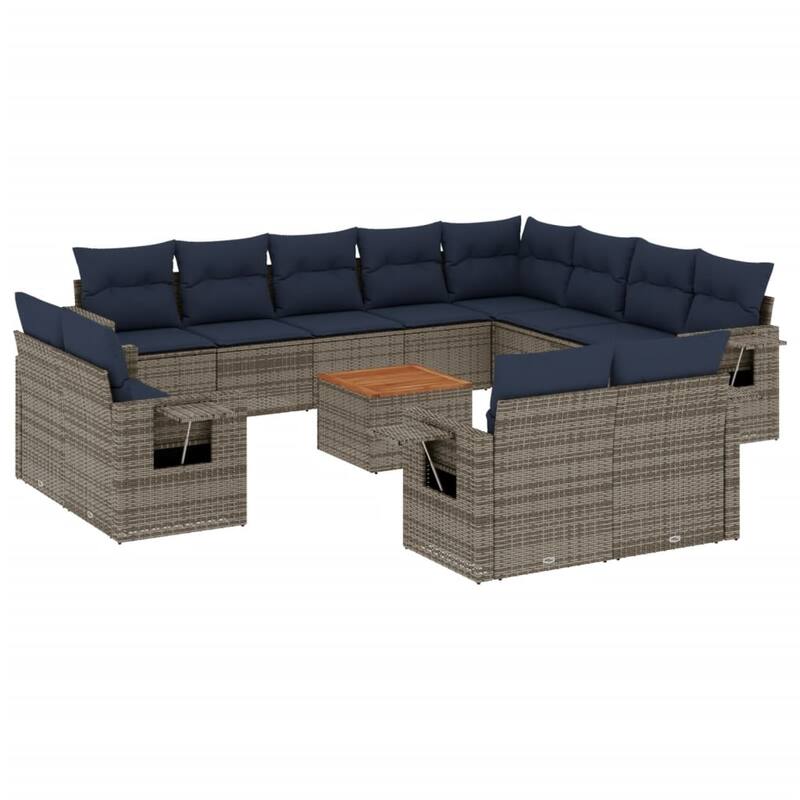 vidaXL 13 Piece Patio Sofa Set with Cushions Black Poly Rattan - 24.4" x 24.4" x 27.2"