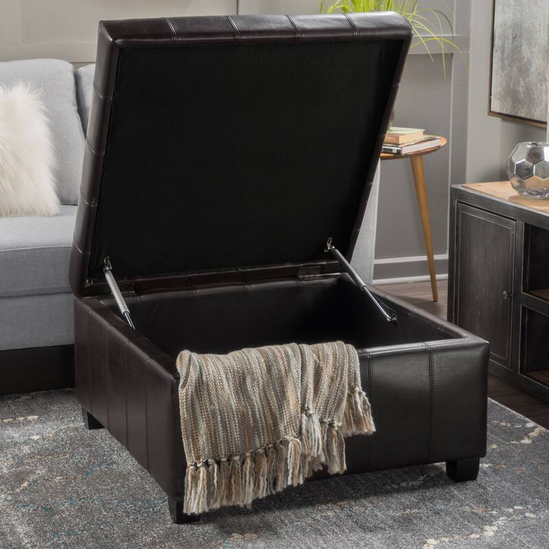 Veronica Contemporary Tufted Leather Storage Ottoman by Christopher Knight Home