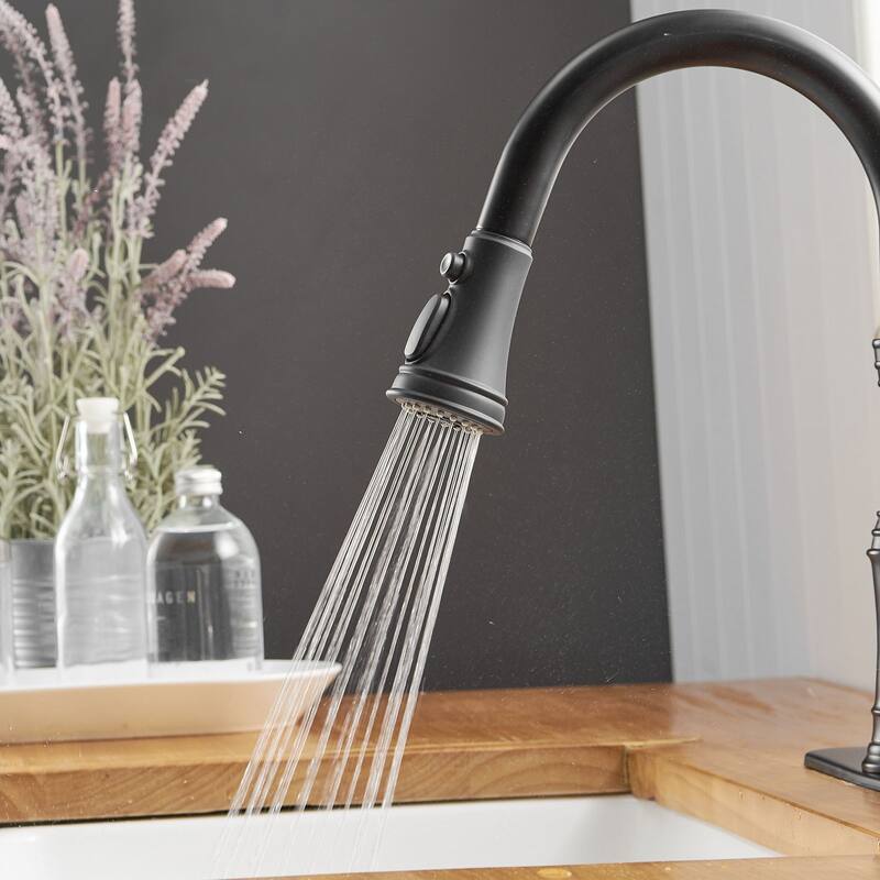 WIZ 3-Spray High Arc Pull Down Sprayer Kitchen Faucet With Deck Plate