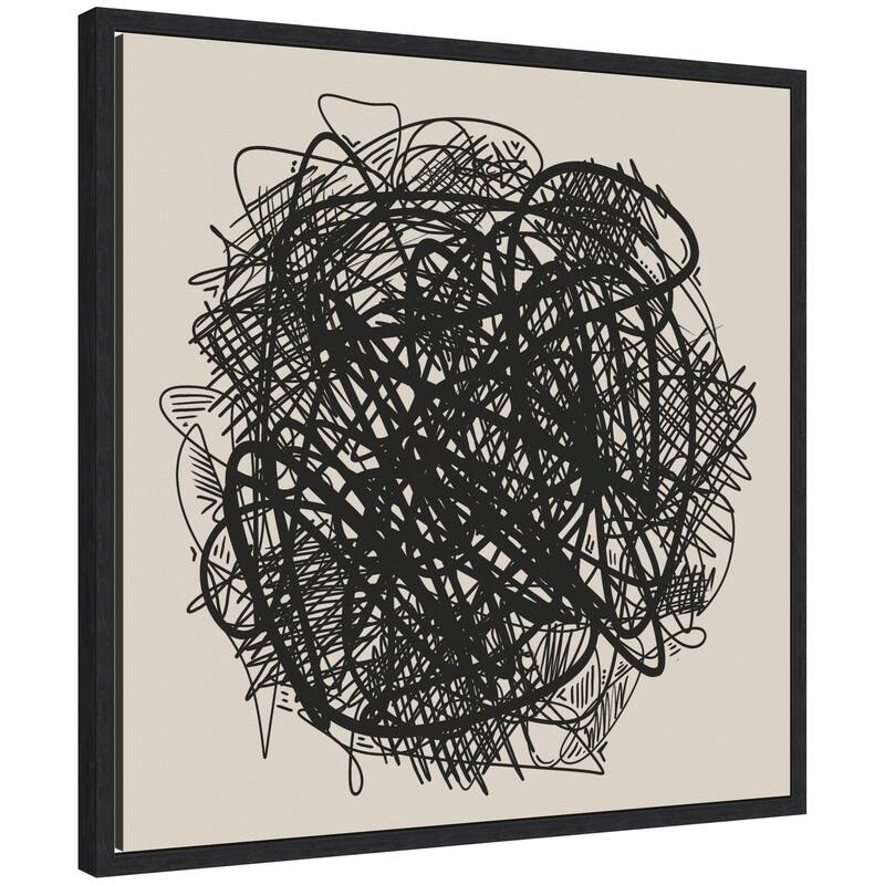 Kate and Laurel Modern Abstract Linework Loofah by The Creative Bunch Studio Framed Canvas Wall Art Print - 22 x 22 - Black