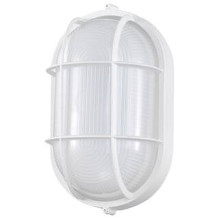 LED Oval Bulk Head Fixture White Finish with White Glass
