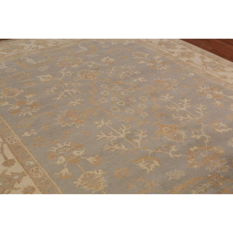 Gray Oushak Indian Area Rug Hand-Knotted Transitional Wool Carpet - 8'5"x 9'11"