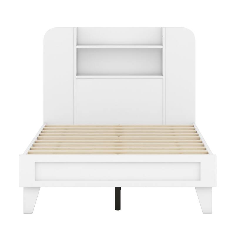 White Platform Bed with Storage Bookshelf Headboard Bed Bath & Beyond