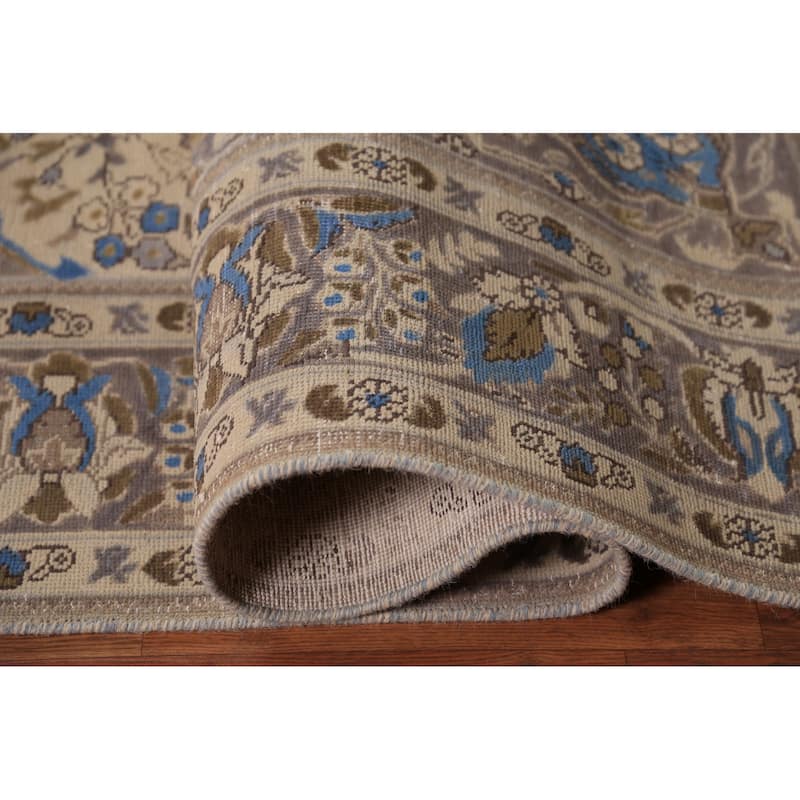 Floral Tabriz Persian Area Rug Beige Hand-Knotted Wool Carpet - 6'8"x 9'6"