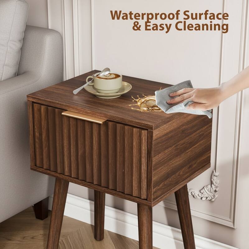 15.7"W Nightstand, Particleboard & MDF, Melamine & Vacuum Forming, 1 Drawer, High Leg (2 Pcs)