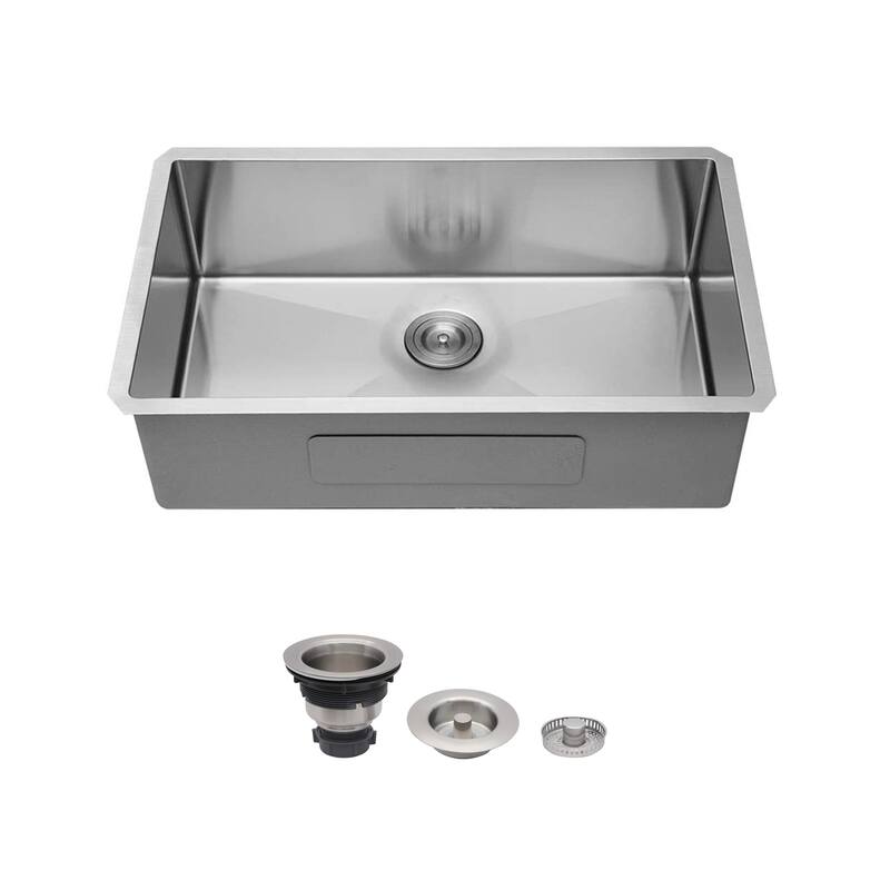 Undermount Kitchen Sink - 36"x19"x9" Stainless Steel 16 Gauge Deep Single Bowl Sinks - Brushed Nickel