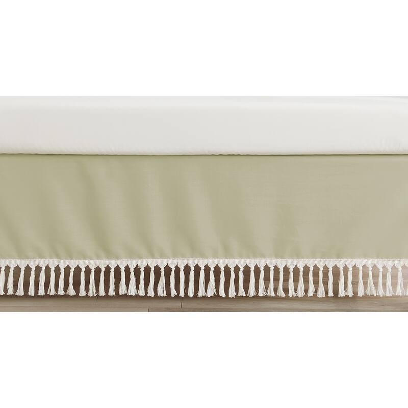 Off White Fringe Girl Crib Bed Skirt for Watercolor Boho Floral Garden Flower Bohemian Farmhouse Vintage Shabby Chic Collection