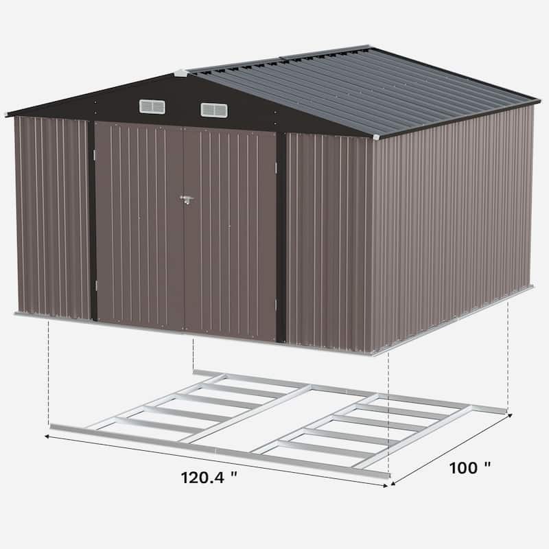 Patiowell 10' x 8'/10' x 10'Metal Outdoor Storage Shed with Goods Shelves/Floor Frame Garden Tool Shed for Backyard Garden