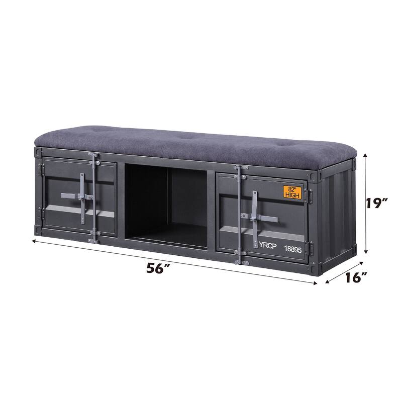 Cargo Gray Fabric & Gunmetal Finish Bench W/Storage - Gray,Gunmetal