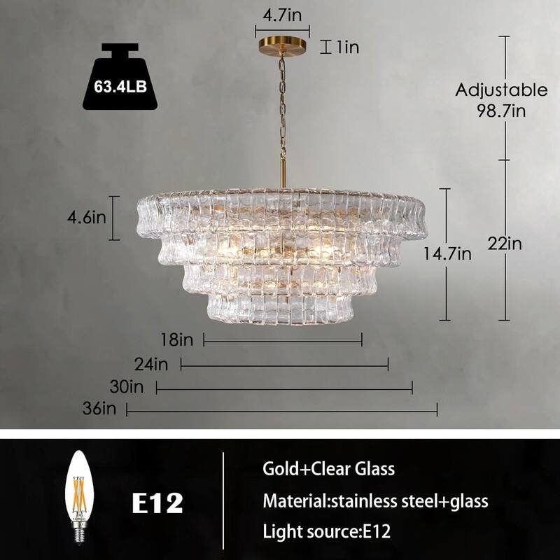 KAYLA 36 in. 6-Lights Gold Crystal Drum Chandelier