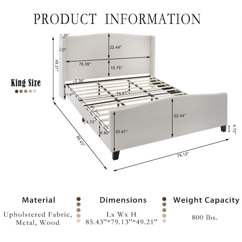 Bed Frame with 49.21"High Back Upholstered Headboard and 27.17" High Footboard