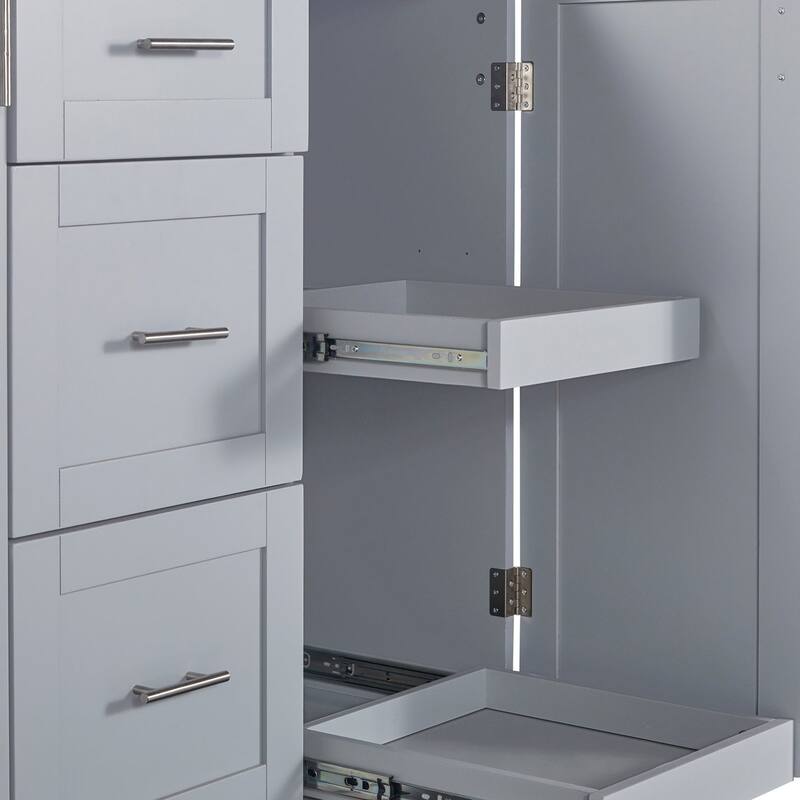 Rubberwood Kitchen Cart with Internal Storage Rack, Spice Rack, 2 Slide-Out Shelf, and 3 Drawer