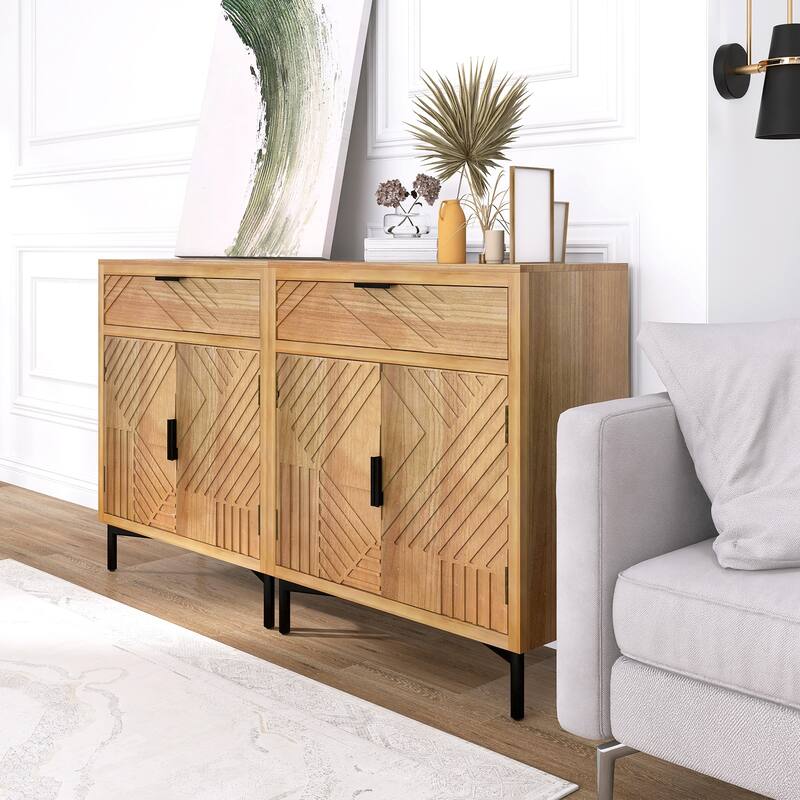 Antique brown 32 in. H Accent Cabinet with 2 Shelves and 4 Doors and 2 Drawer - 64.00" x 14.00"