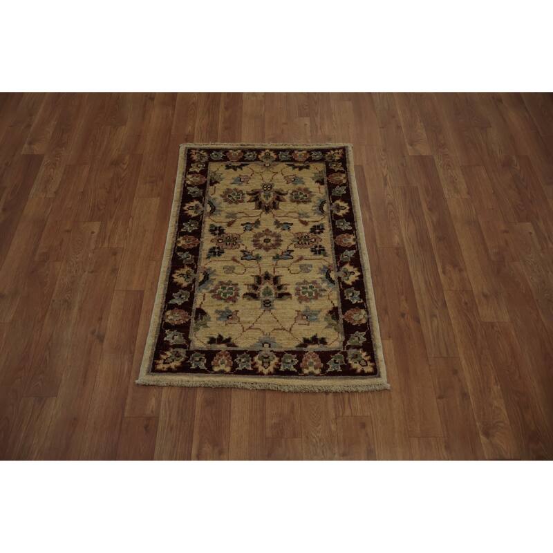 Hand Knotted Oriental 100% Wool Carpet Traditional Floral Beige & Ivories Chobi-Peshawar Area Rug - 2' 10'' X 1' 11''