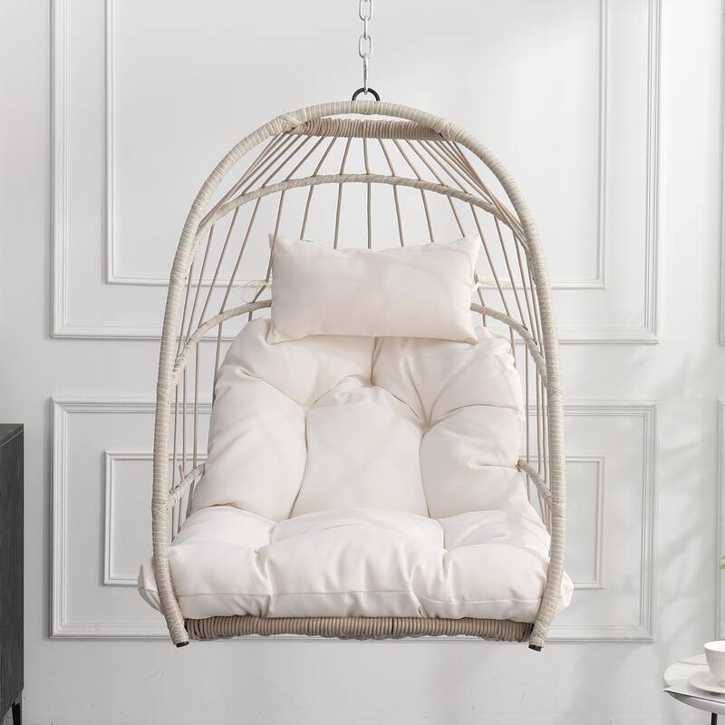 Outdoor garden rattan egg swing chair hanging chair - White