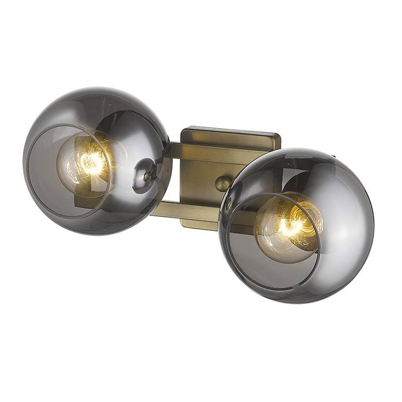 2-Light Fixture Brass Wall Sconce with Smoke Glass Shades and Hardwired Dimmable E26 Base - 9.25" H x 17" W x 8.25" D
