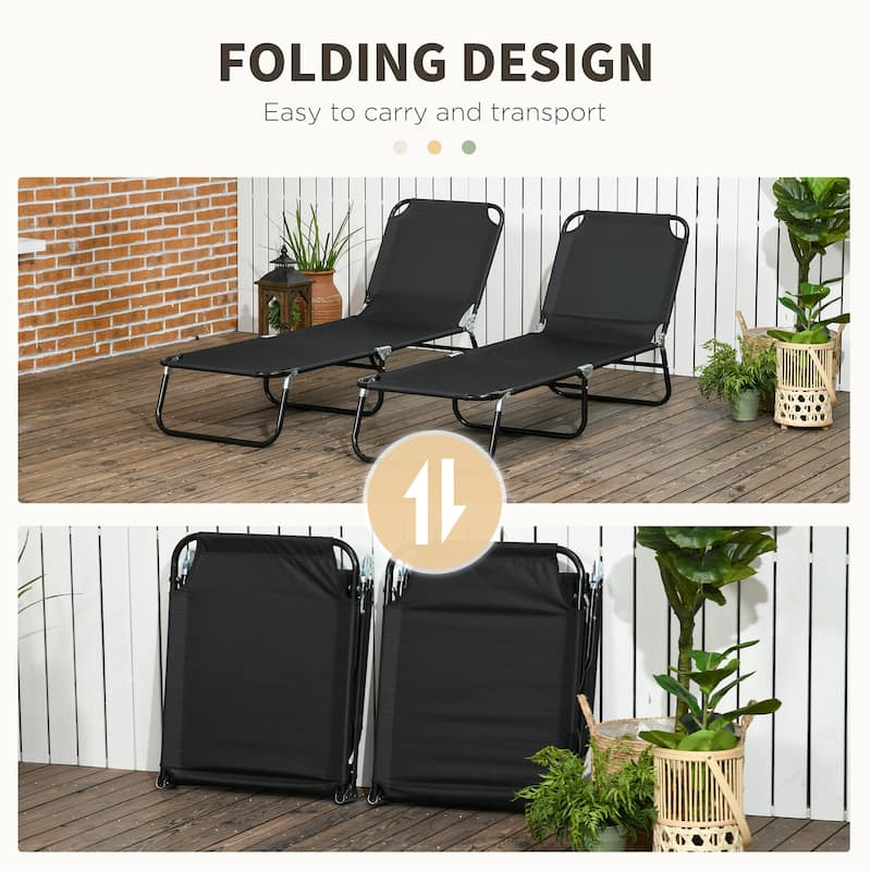 Outsunny Folding Chaise Lounge Pool Chairs, Set of 2 Outdoor Sun Tanning Chairs, Five-Position Reclining