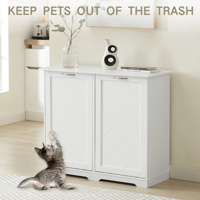 Double Tilt Out Trash Cabinet Free Standing 10 Gallon Recycling Trash Can Cabinet with negative ion and deodorizing function