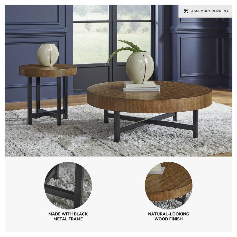 Signature Design by Ashley Steenlage Brown/Black Table (Set of 2) - 48" W x 48" D x 17" H