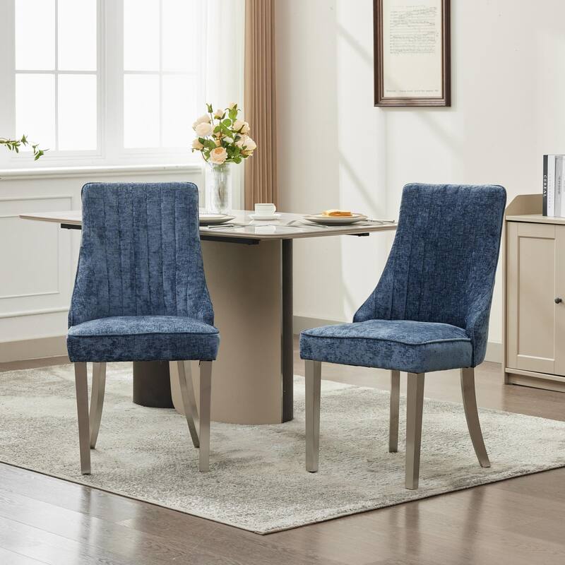 Roomfitters Modern Chenille Dining Chairs Set of 2, Upholstered Accent Chairs with Channel Back Design