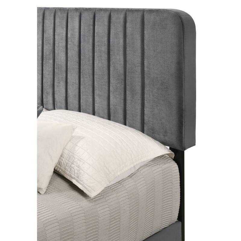 Solid Velvet Upholstered Channel Tufted Queen Panel Bed - 86" - Gray
