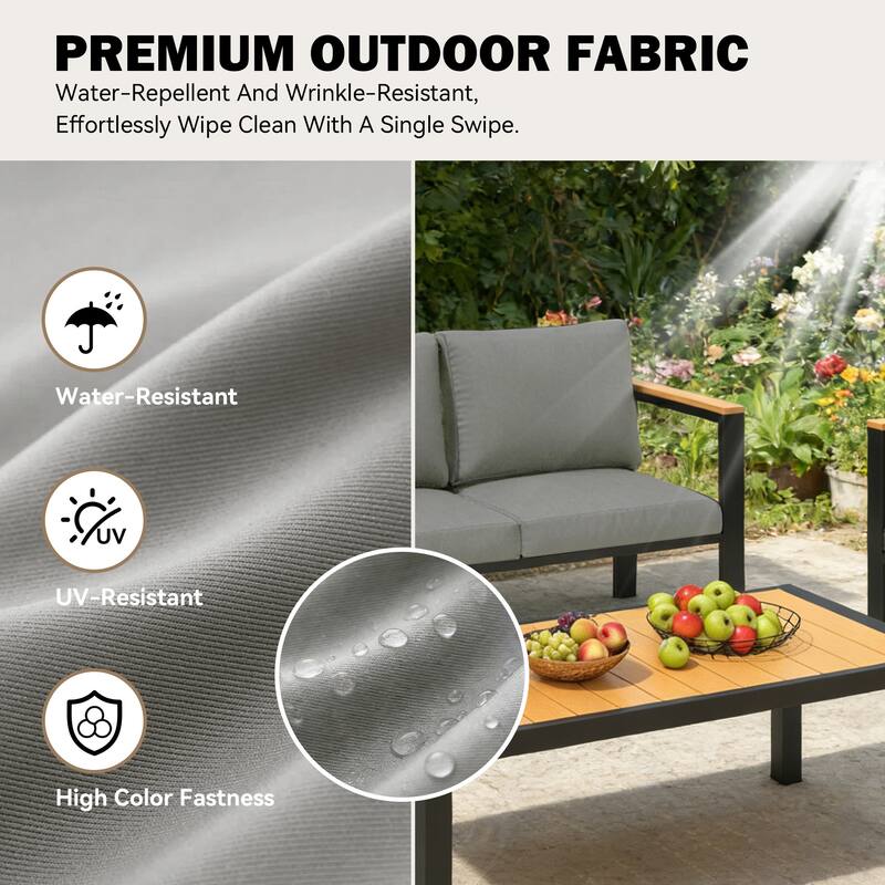 4/5/7-Piece Patio Conversation Set with Table, All-Weather Aluminum Furniture for Outdoor Living - Gray/Black