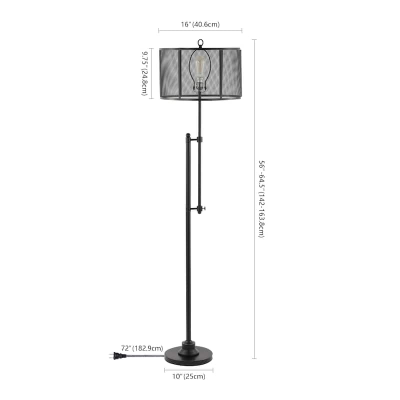 Harper 64.5" Modern Industrial Iron Height-Adjustable LED Floor Lamp, Black by JONATHAN Y