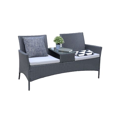 Patio Wicker Loveseat with Build-in Coffee Table