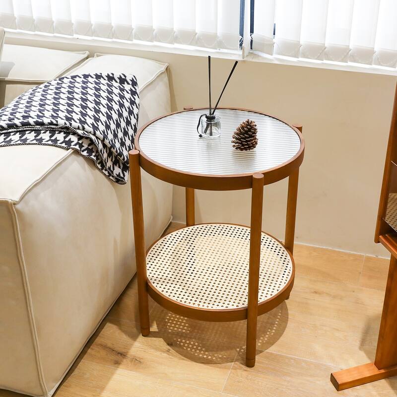 Modern Farmhouse Living Room Coffee Table,Stylish and Elegant Nesting Round Wooden Table,Side End table for Living Room - Brown