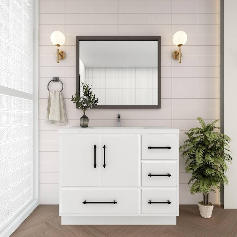 Victoria 42'' R Drawer Freestanding Vanity with Reinforced Acrylic Sink - 41.5 - Glossy - Gloss White