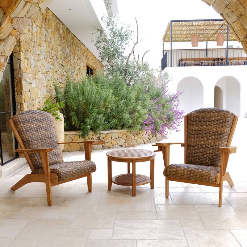 Cambridge Casual Camden Teak Patio Adirondack Chair Set with Padded Woven Seat - FREE Patio Cover