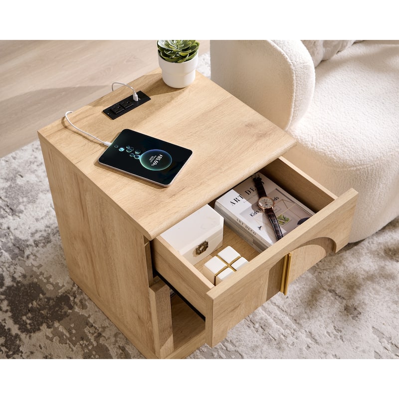 Modern Nightstand Set of 2, Bedside Table with Charging Station