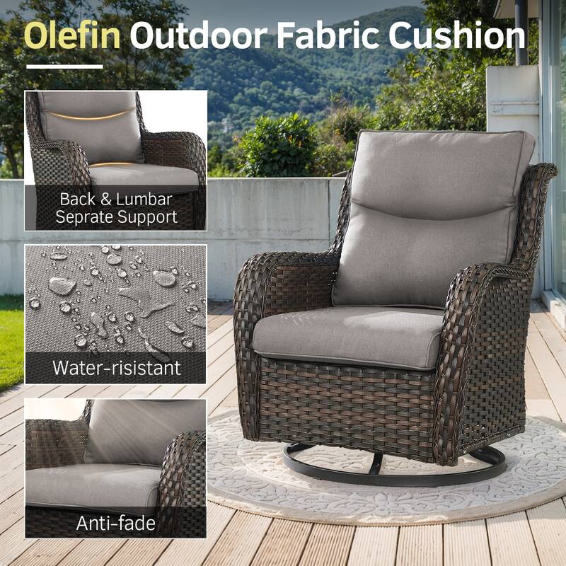 PE Wicker Rattan Outdoor Patio Swivel Rocking Furniture Set - Brown