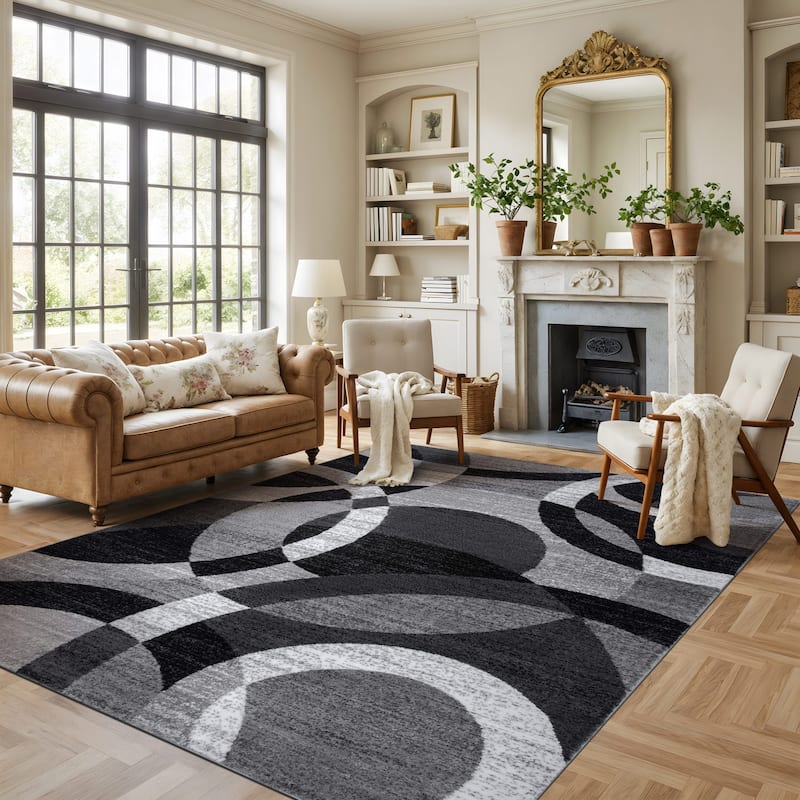 World Rug Gallery Geometric Circles Area Rug - 12' x 15' - Gray