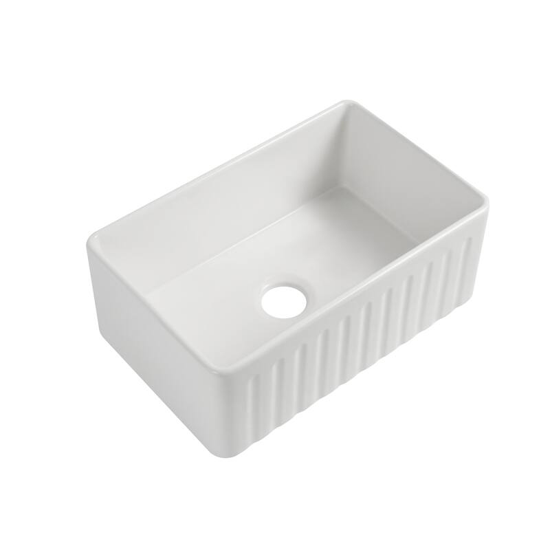 DORNBERG Fireclay 30" L X 18" W Farmhouse Kitchen Sink with Grid and Strainer