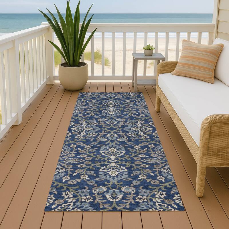 Machine Washable Indoor/ Outdoor Traditional Hartman Chantille Rug - Navy - 2'3" x 7'6"