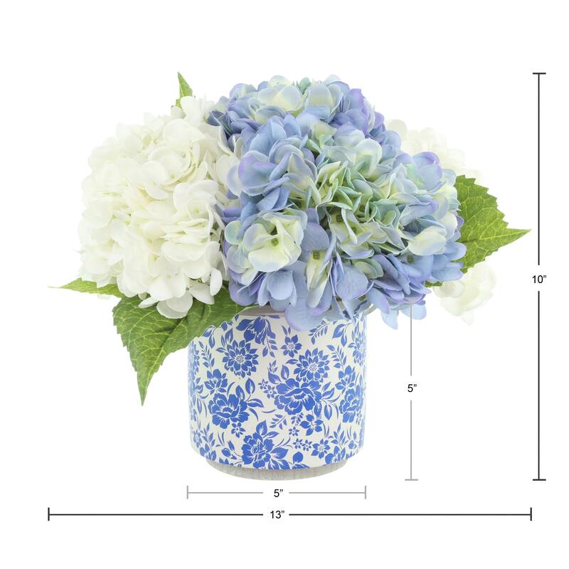 Hydrangeas Arranged in Decorative Ceramic Pot