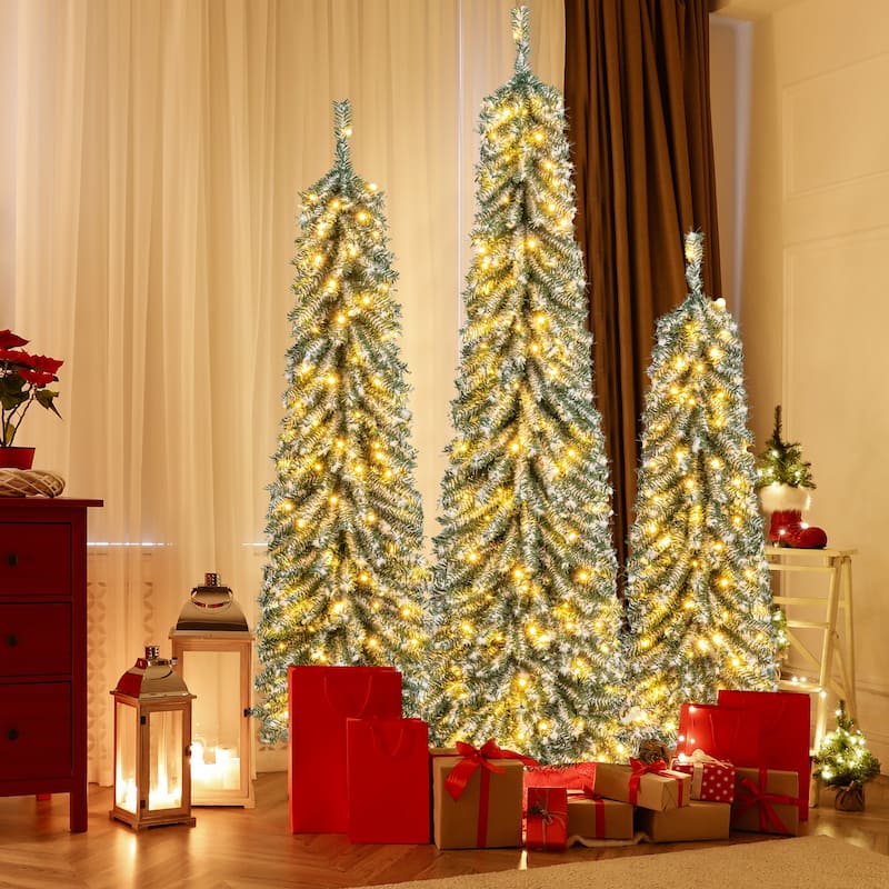 3-Pack Slim 4 ft Pre-Lit Christmas Trees with 100 LED Lights for Indoor Holiday Decoration - 4 Ft