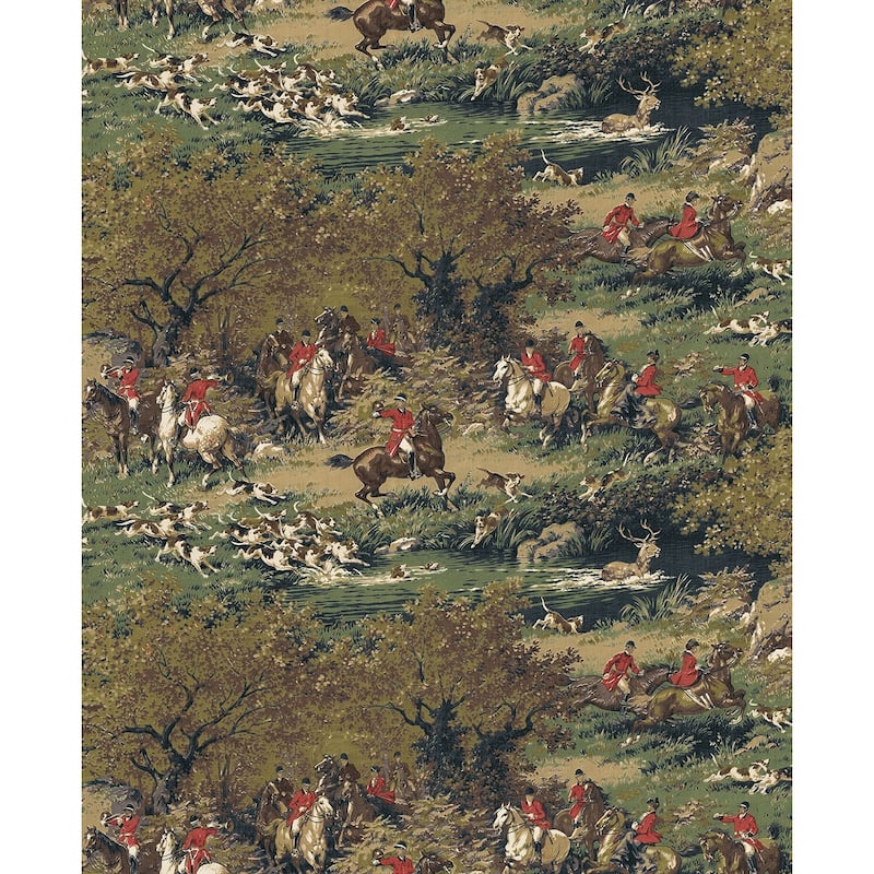 Harry & Grace Taunton Hunt Scene Peel and Stick Wallpaper - 20.5 in W x 18 ft. L - Olive & Midnight