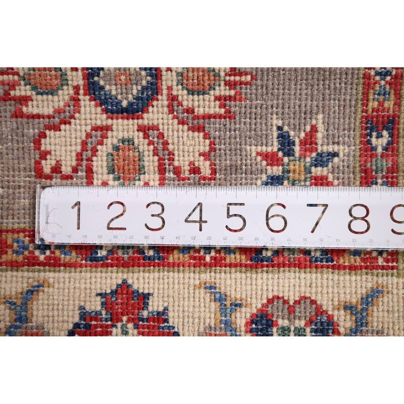 Hand Knotted Oriental 100% Wool Carpet Traditional Geometric Greys & Charcoal Kazak Area Rug - 3' 0'' X 2' 0''