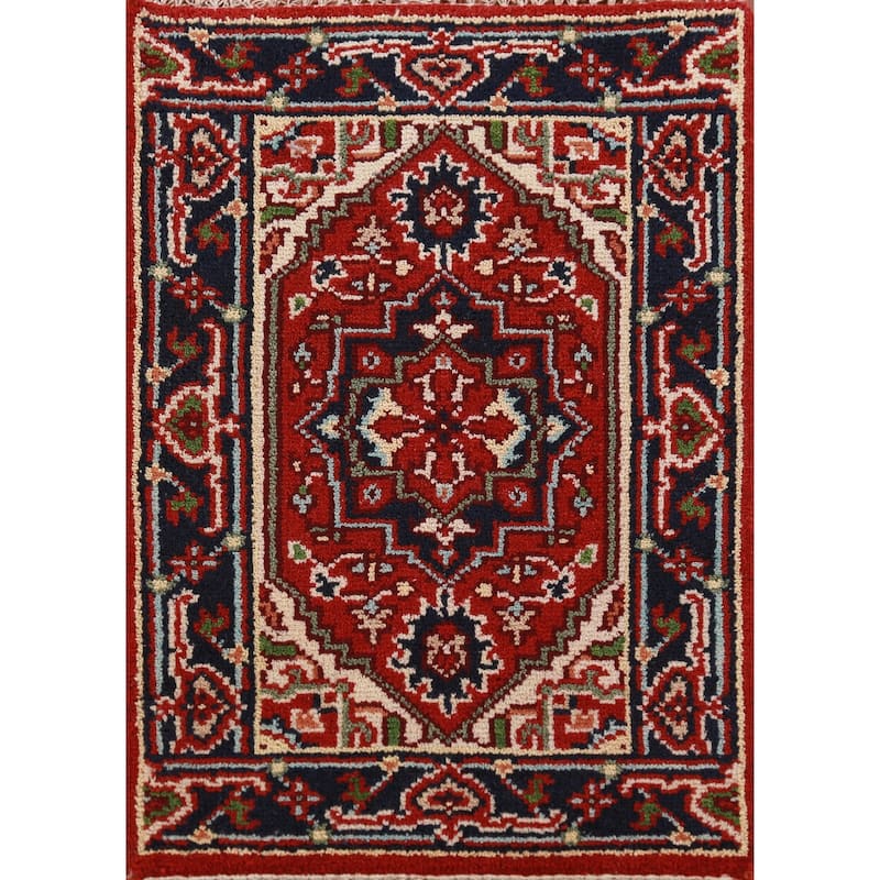 Hand Knotted Oriental 100% Wool Carpet Traditional Medallion Oranges & Rust Heriz (serapi) Area Rug - 3' 0'' X 2' 0''