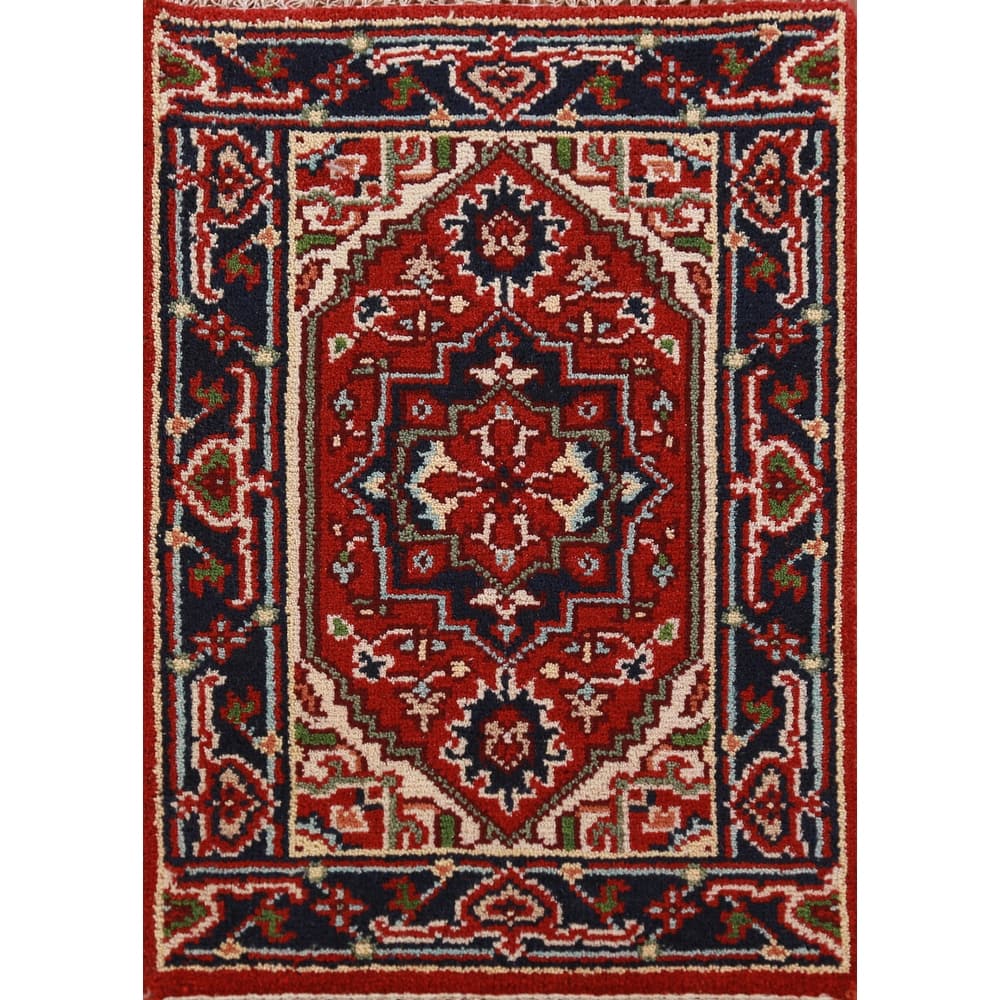 Hand Knotted Oriental 100% Wool Carpet Traditional Medallion Oranges & Rust Heriz (serapi) Area Rug - 3' 0'' X 2' 0''