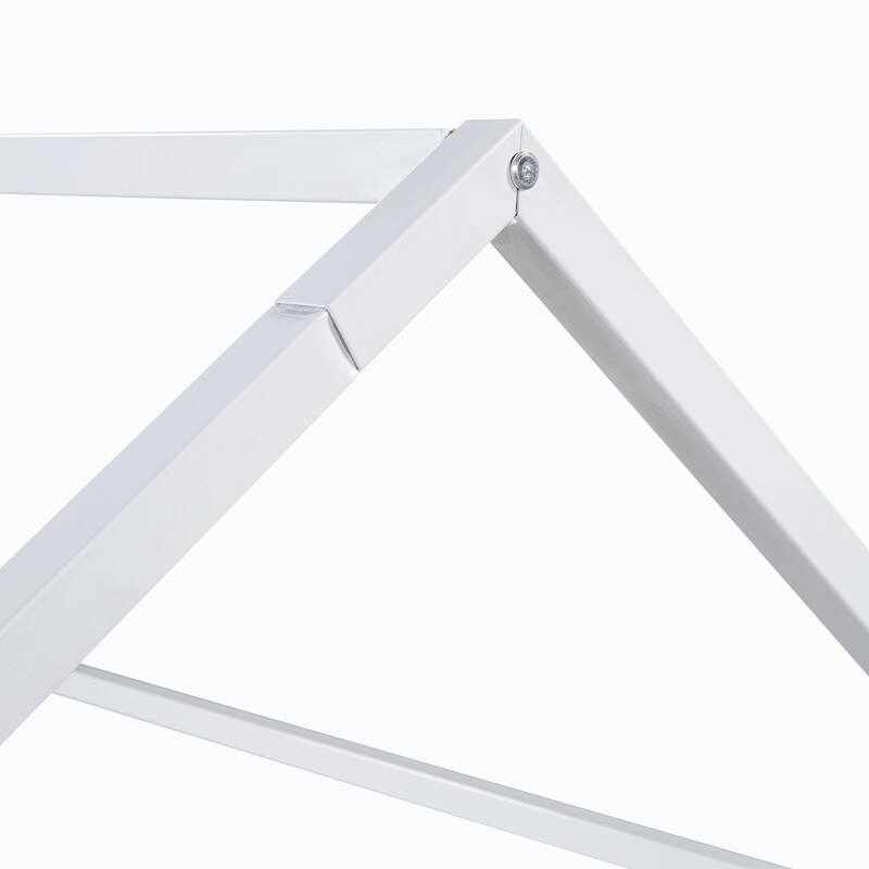 White Twin Size Metal House Bed with Fence and Play Door for Kids