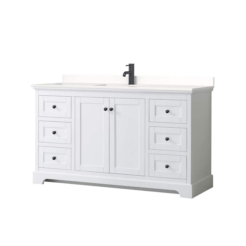 Wyndham Collection WCV232360S-QTZ-UNSMXX Avery 60" Free Standing - White / White Quartz Top / Matte Black Hardware