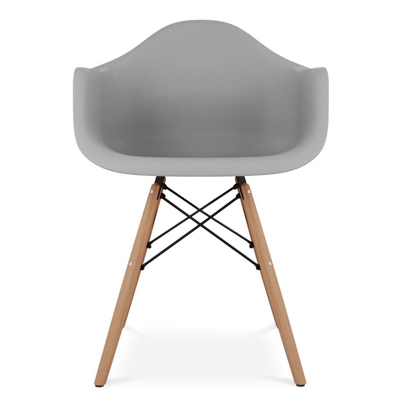 Blue And Natural Heavy Duty Plastic And Solid Wood Dining Arm Chair