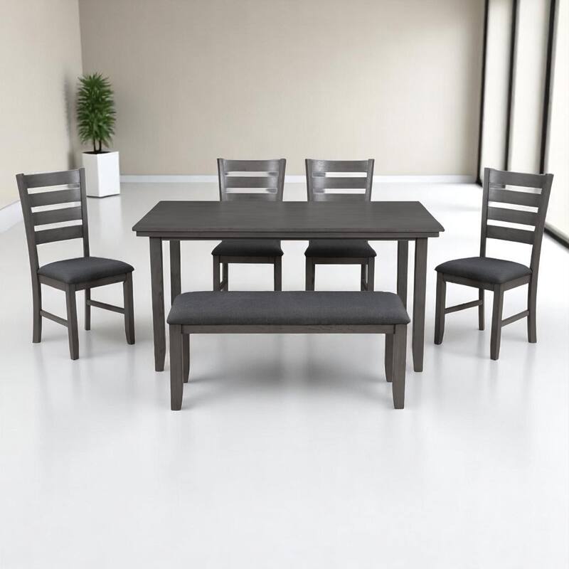 6-Piece Dining Set for 6, Rustic Wood Dining Table with 4 Chairs and Bench, Upholstered Seats for Kitchen or Dining Room